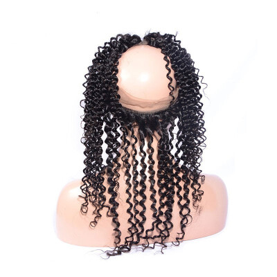 

Pre Plucked 360 Full Lace Frontal Closure Indian Curly Virgin Human Hair Closures With Baby Hair Adjustable Strap Size 225"x4"x2