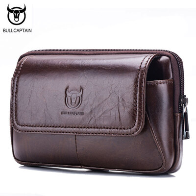 

BULLCAPTAIN Phone Cigarette Purse Fanny Pack Waist Bag Leather Hip Bum Money Belt Bag Waist Packs Men Belt Pouch Bags horizontal