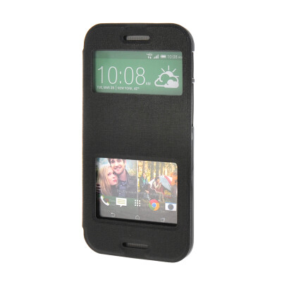 

MOONCASE Side Flip Hard board Slim Leather Bracket Window Case Cover for HTC One M8 Black