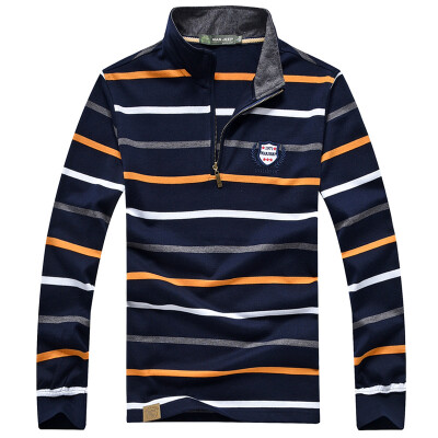 

Jeep Shield T-shirt collar casual men' long sleeves striped t-shirt D9286 gray
