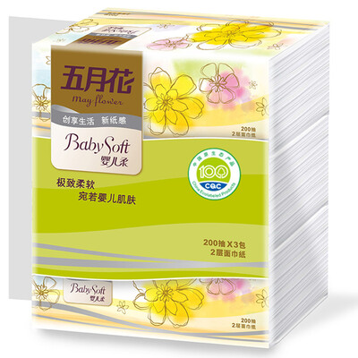 

May Flower May Flower pumping paper baby soft 2 layer 200 pumping facial tissue 3 package large size