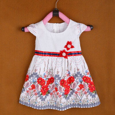 

New Girl Kids Childrens Wear Cap Sleeve O-neck Dots&Flower Printed Cute Lovely Casual Dress