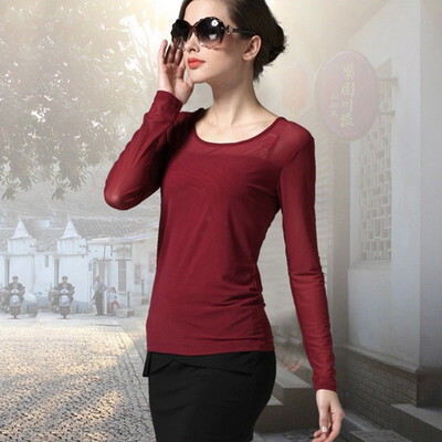 

Sleeved mesh shirt female fashion Slim chiffon T-shirt