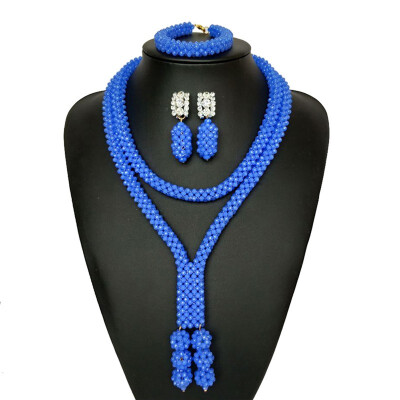 

Sky Blue African Beads Jewelry For Wedding Nigerian Bridal Costume Statement Necklace Set Fashion African Jewelry Set For Women