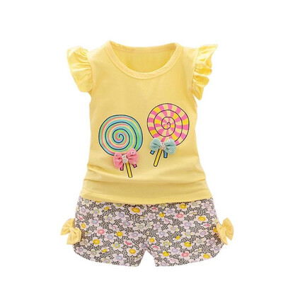 

2PCS Toddler Kids Baby Girls Outfits Lolly T-shirt TopsShort Pants Clothes Set