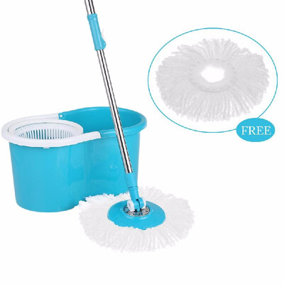 

Green & Blue Stainless Steel 360°Rolling Magic Spin Mop & Bucket Set Rotating Easy-Wring Floor Mop W 2 Microfiber Mop Heads