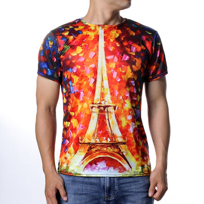 

Fashion Men&39s O-neck Tops Colorful Print Pullover T-Shirts