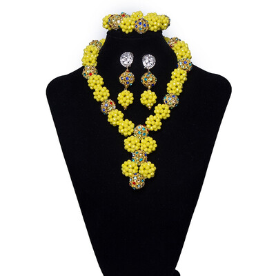 

Bib Style African Beads Jewelry Set Crystal Handmade Beaded Nigerian Wedding Dubai Bridal Necklace Bracelet Earring Jewelry