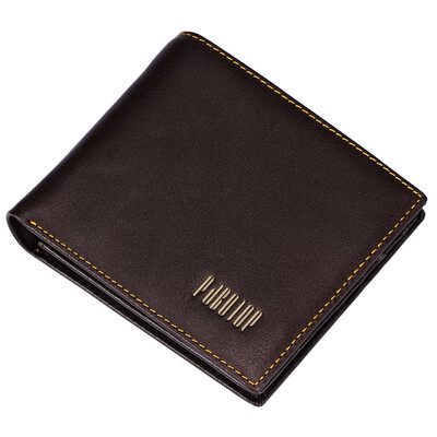 

Pabojoe new men's first layer of leather wallet short paragraph three fold wallet black vertical section P806A