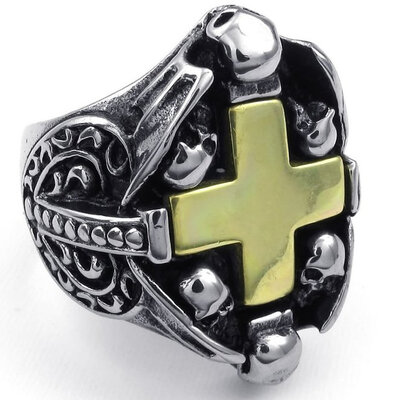 

Hpolw Mens 316L stainless steel gothic black Skull Cross rings,durable in use