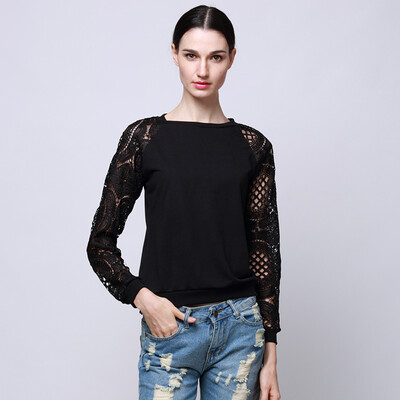 

CANISWomen Lace Crewneck Long Sleeve Hoodies Blouse T Shirt