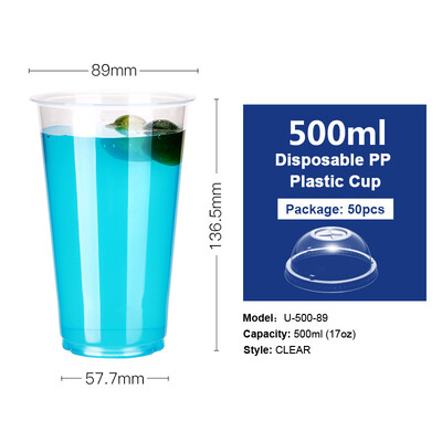 

OTOR 500ml660ml Disposable Juice Cups with Lids PP Clear Cup for Hot & Cold Drinks Iced Coffee Bubble Boba Smoothie 50pcs