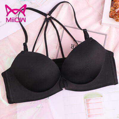 

Cat man sexy front buckle beauty back no steel ring ladies underwear seamless cross small chest gathered bra adjustable bra W5052 skin color 85B