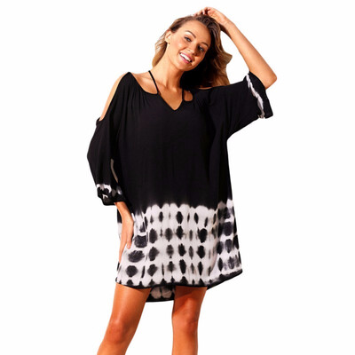 

Weis Diramon New V-Neck Sling Seven-Point Sleeve Tie-Dye Detail Loose Beach Sunscreen Dress 420042