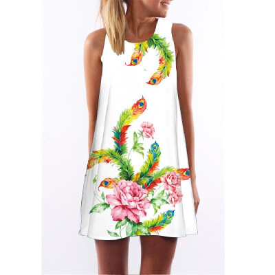 

2018 Summer Dress Cat Print O-Neck Sleeveless Dress Women Sexy Casual Mini Vestido Casual A-Line Dresses Funny Casual Top