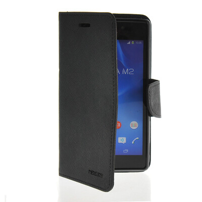 

MOONCASE Classic cross pattern Leather Side Flip Wallet Card Pouch Stand Soft Shell Back Case Cover for Sony Xperia M2 Black