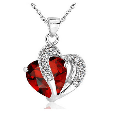 

Fashion Women Heart Crystal Rhinestone Silver Chain Pendant Necklace Cheap