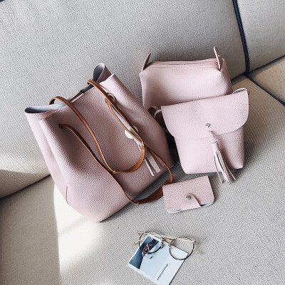 

New Type Bucket Four Piece Suit Bag Pu Solid Color Bag Ladies Handbag 8 Colors