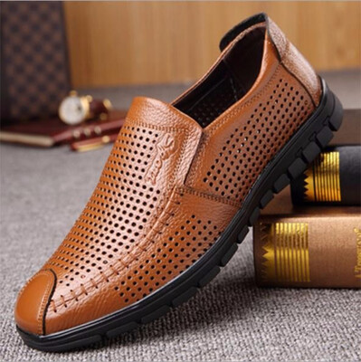 

New style mens shoes leather business breathable leisure hollow-out mens shoes middle-aged hole dad sandals