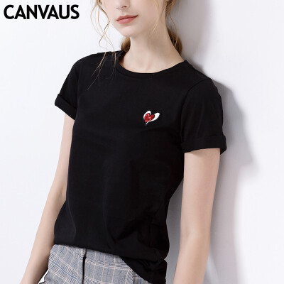 

Canvaus Summer New Black White Personality Heart-shaped Printed Breathable Loose Short-sleeved Cotton Womens T Shirt