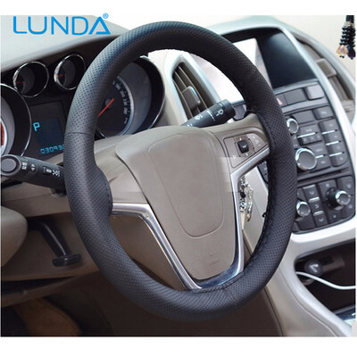 

LUNDA DIY Car Steering Wheel Cover With Needles&Thread Artificial PU leather Universal 38CM Size Black Grey Red
