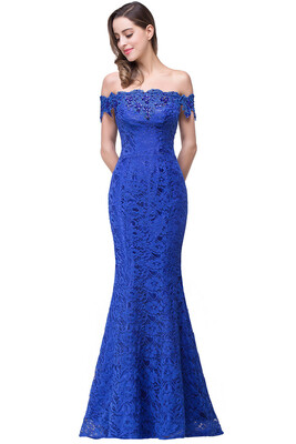 

Lace Mermaid Long Evening Prom Party Dresses Formal Pageant Bridesmaid Gown Elegant Off Shoulder