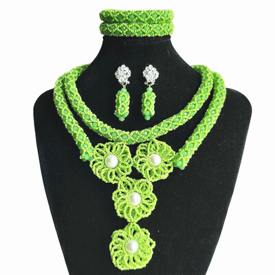 

Fashion African Beads Jewelry Set Yellow And Silver Braided Ball Party Accessories Jewelry Nigerian Wedding Collar Necklace Set