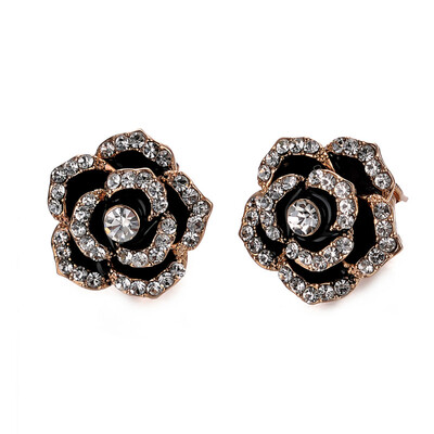 

Yoursfs clip earrings for women black rose flower gold plated earring enamel