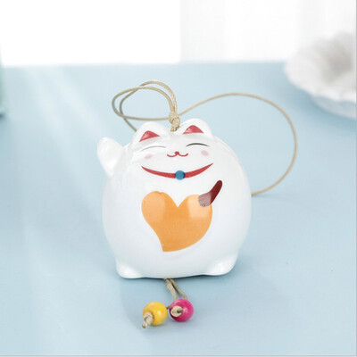 

2pcs Japanese cartoon ceramic cat wind chimes pendant crafts home creative cute porcelain ornaments decorations childrens gifts