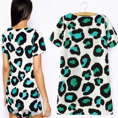 

Women's Hot European Style Green Leopard Dress Sexy Chiffon Dress