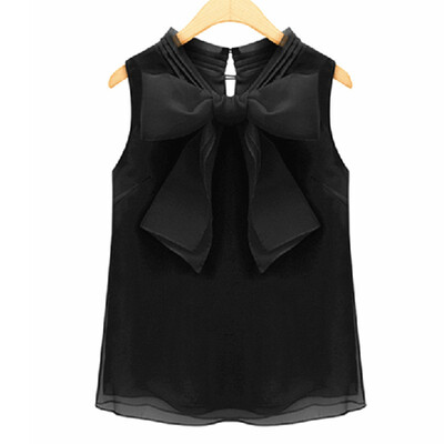 

Sexy Women Top Bow Knot organza fabric T Shirt sleeveless blouse