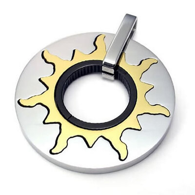 

Hpolw New Design Mens Jewelry Polished Stainless Steel Silver&Gold Tone Round Mini Sun Totem Pendant Necklace