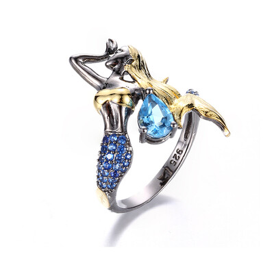 

K1 jewelry mermaid ring 925 silver female original design handmade personalized creative jewelry birthday holiday gift