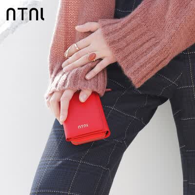 

NTNL small purse womens short 2018 new small fresh triple fold fold zero wallet genuine leather multifunctional wallet
