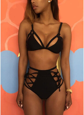 

2018 Women Strappy Bikini Set Bandage Swimwear High Waist Bikini Set Beachwear