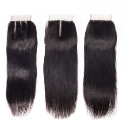 

8A Brazilian Straight Virgin Hair Lace Closure FreeMiddle3 Three Wavy Part Remy Human Hair Closure 4x4 inch Swiss Lace Closure