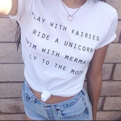 

Play With Fairies Letters Print Women Tshirt Funny Cotton Casual Shirt For Lady White Top Tee Hipster Street