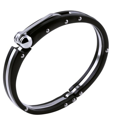 

Hpolw Stainless Steel Black White Gold Silver-Tone Handcuff Mens Bracelet with Clasp