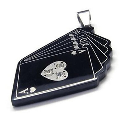 

Hpolw Fashion Jewelry for Mens&Womens Stainless Steel Casting Black Playing Cards Spades"A" Pendant Necklace18-26 inch Chain