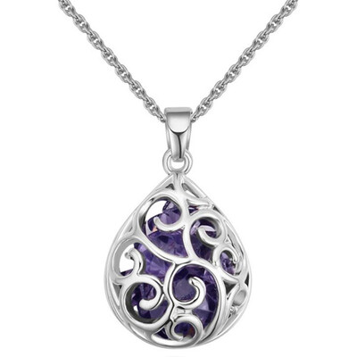 

Water Drop Crystal Necklaces Pendant For Women Fashion Jewelry Accessories High Quality Stylish Bijoux White Gold Plated 27977