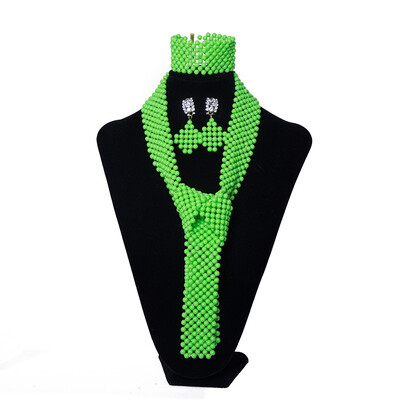 

AMYNOVA Green Scarf Style African Jewelry Set Handmade Beaded Necklace Nigerian Wedding Beads Bride Costume Jewelry Set