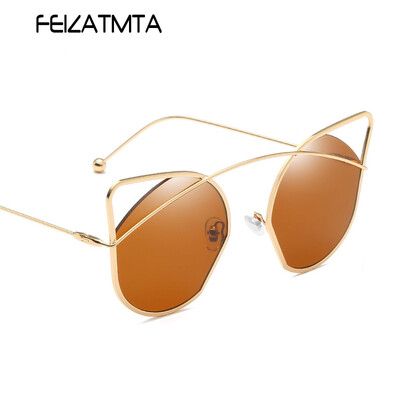 

FEIZATMTA Солнцезащитные очки Женщины Cat Eye Солнцезащитные очки Lady Polygon Рамка для очков Летние High-definition Visual Hollow Eyewear UV400