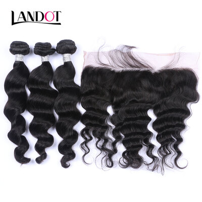 

8A Mongolian Loose Wave Virgin Hair With Lace Frontal Closure 3 Bundles Wavy Curly Human Hair Weave Closure 4Pcs Lot Natural Black