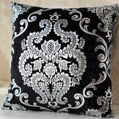 

4545CM Black Silver Embroidery Customized Pillow Case Wedding Room Sofa Chair Bedding Hotel Decorative Cushion Cover Pillowslip