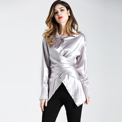 

BURDULLY Women Satin Silk Blouses Shirts High Quality 2018 Spring Ladies Turn Down Collar Blouse Long Sleeve Office Work Elegant