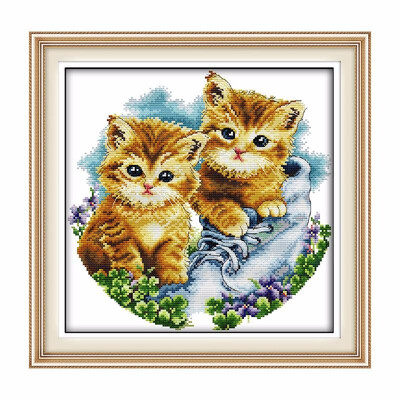 

Decdeal 13 13 inches DIY Little Cats Pattern Cross Stitch Kit with Blank 14CT Canvas Cloth & Cotton Thread Embroidery Cross Stit