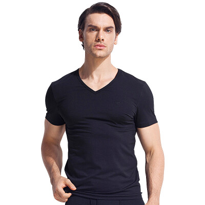 

Seven Wolves Men&39s Pure Cotton Short Sleeve T-Shirt Men&39s V-Neck Shirt Summer Sports 98714 Black XXL