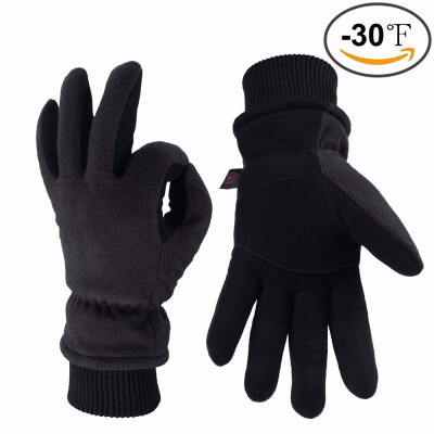 

Winter Leather Gloves -30°F Thermal Snow Deerskin Suede Leather Palm&Polar Fleece Back Work Ski Glove with Insulated Cotton Wi