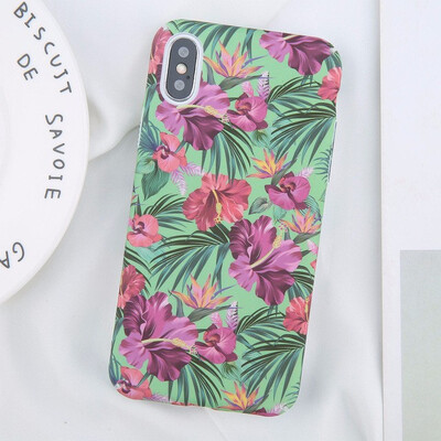 

Green Leaf Print Phone Case For iPhone 8 7 6 6S Plus X Colorful Flower Leaves Pattern Cases Hard PC