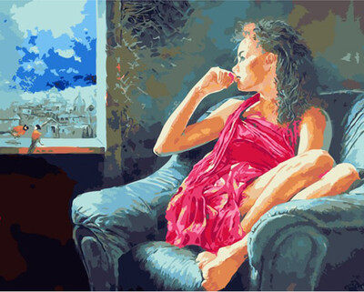 

Diy Drawing Oil Painting Paint by Numbers Kit on Canvas with Acrylic Paints without Wooden Framed - Red Dress Woman